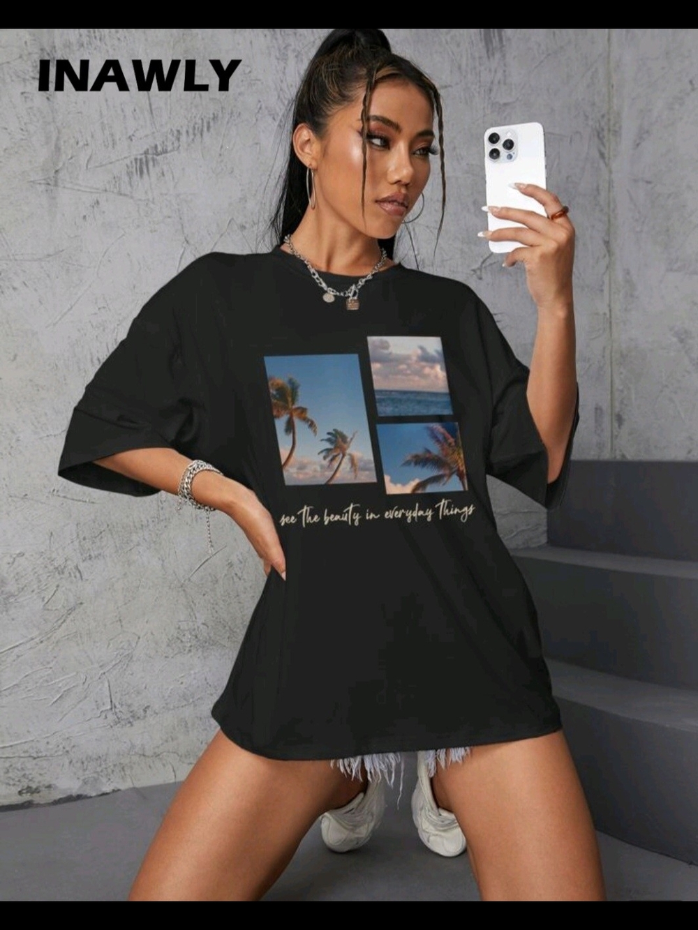 SHEIN See The Beauty In Everyday Things Black Crew Neck Graphic Tee Medium